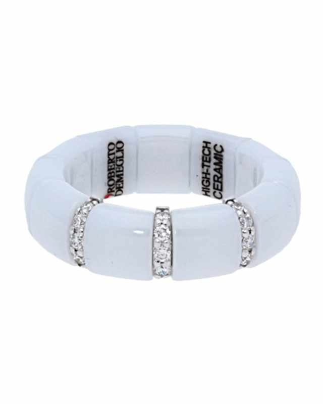 PURA 18k White Gold White Ceramic Diamond Stretch Ring, Size